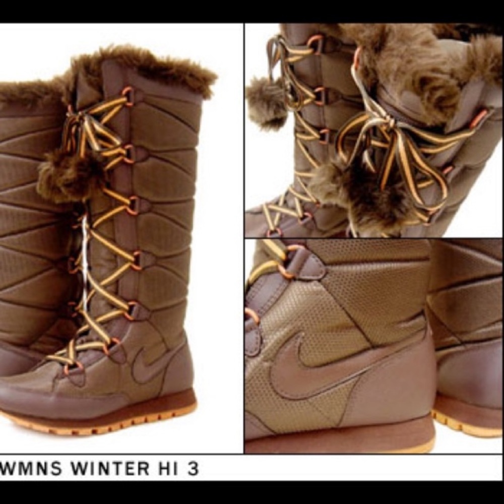 NIKE SNEAKER TALL LACE UP BOOT SNEAKERS POM POM SNOW BOOT TALL BOOT SNEAKER 8 M